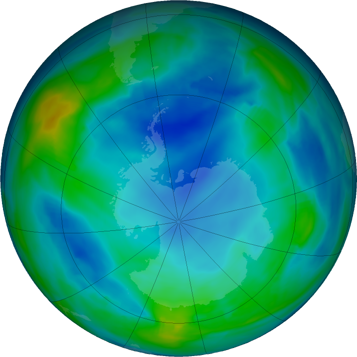 Antarctic ozone map for 31 May 2023